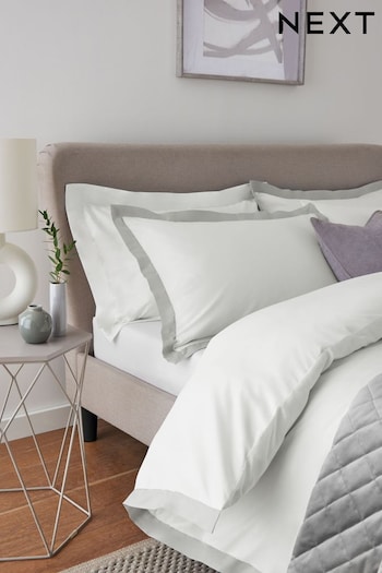 White with Silver Oxford Cotton Rich Oxford Duvet Cover and Pillowcase Set (T12567) | £30 - £55