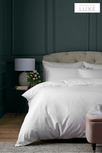 White Collection Luxe 1000 Thread Count 100% Cotton Sateen Plain Duvet Cover and Pillowcase Set (T12569) | £95 - £110