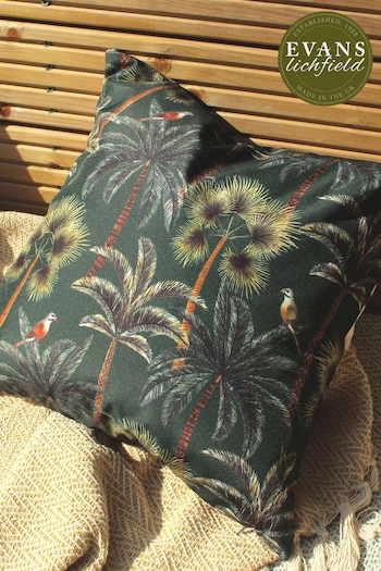 Evans Lichfield Forest Green Palms Outdoor Polyester Filled Cushion (T13258) | £19