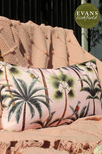 Evans Lichfield Blush Pink Palms Outdoor Polyester Filled Cushion (T13259) | £17