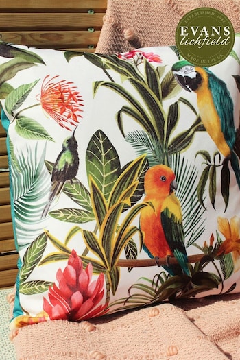 Evans Lichfield Multi/Teal Blue Parrots Outdoor Polyester Filled Cushion (T13260) | £19