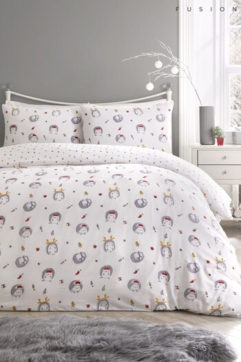 Fusion Red Kids Christmas Holly Hedgehog Duvet Cover and Pillowcase Set (T13393) | £16 - £25