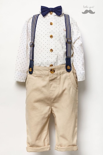 Little Gent Natural Shirt Bodysuit, Bowtie, Trouser And Braces 3 Piece Baby Set (T13521) | £30