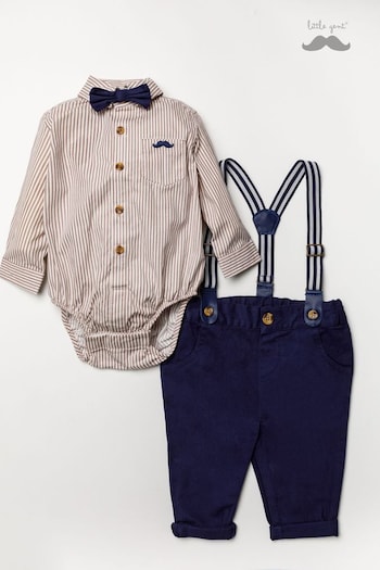 Little Gent Blue Shirt Bodysuit, Bowtie, Trouser And Braces 3 Piece Baby Set (T13522) | £30