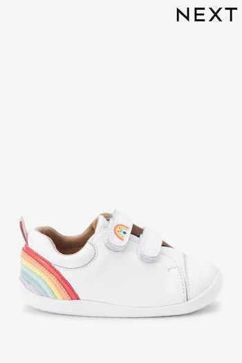 White Leather Wide Fit (G) First Walker Rainbow Trainers (T13931) | £20