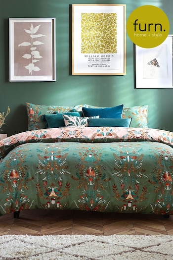 furn. Fern Green Lunawood Printed Nature Reversible Duvet Cover and Pillowcase Set (T16994) | £16 - £34