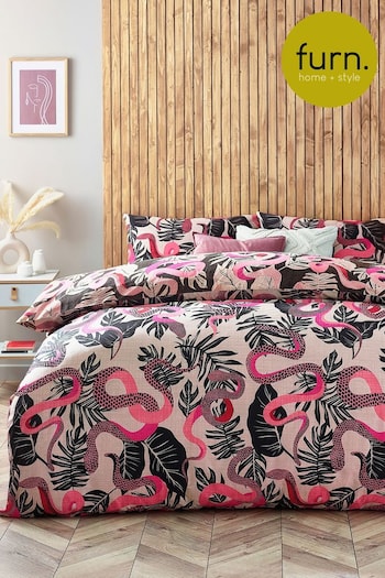 furn. Ruby Pink Serpentine Tropical Reversible Duvet Cover and Pillowcase Set (T18010) | £16 - £34
