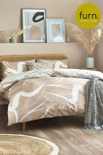 furn. Natural Beige Sinarama Abstract Reversible Duvet Cover and Pillowcase Set (T18012) | £16 - £34