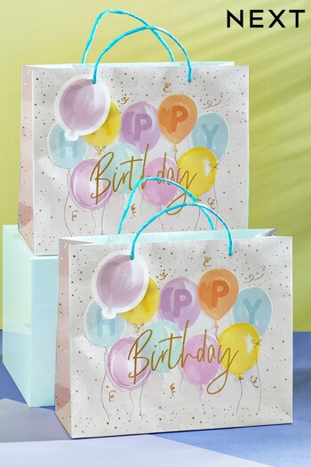 Set of 2 Multi Medium Pastel Balloons Gift Bags (T18070) | £5