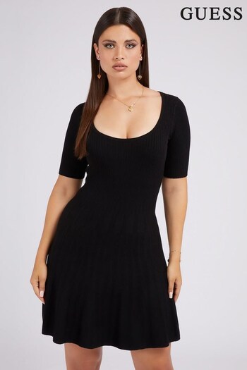 Guess Amelia Short Sleeve Scoop Neck Black Dress (T18662) | £130