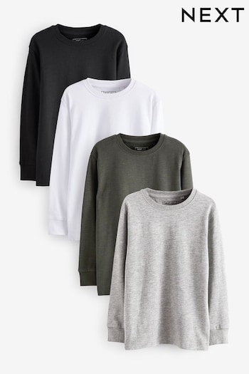 Black/White/Grey 4 Pack Long Sleeve Cosy T-Shirts (3-16yrs) (T18750) | £24 - £34