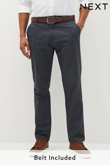 Navy Blue Slim Printed Belted Soft Touch Chino Trousers Kaki (T19185) | £30