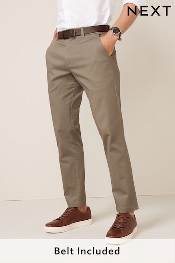 Stone Geometric Pattern Slim Fit Belted Soft Touch Chino moyen Trousers (T19186) | £30