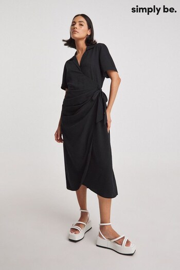 Simply Be Wrap Midi Black Shirt Dress (T19200) | £32