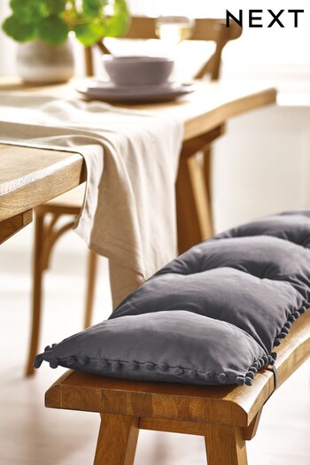 Charcoal Grey Bench Cushion Pom Pom (T19547) | £44 - £48