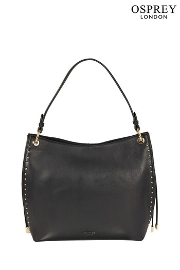 OSPREY LONDON Black Saddle Leather Lennox Hobo Bag (T19926) | £135