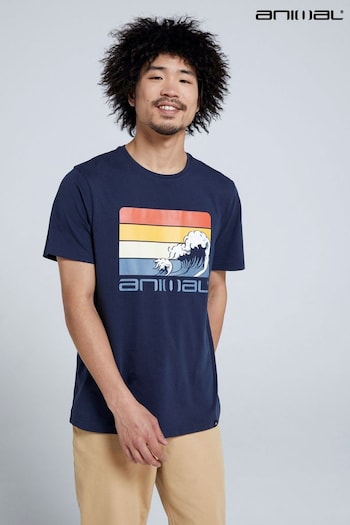 Animal Mens Blue Classico Wave Organic T-Shirt (T1G358) | £25
