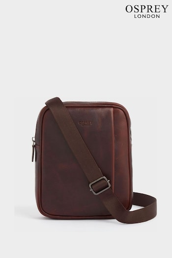 OSPREY LONDON Chestnut Brown Saddle Leather Carter Small Messenger Bag (T20470) | £185