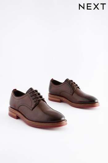 Brown Leather Contrast Sole Chunky Derby Shoes (T20550) | £68