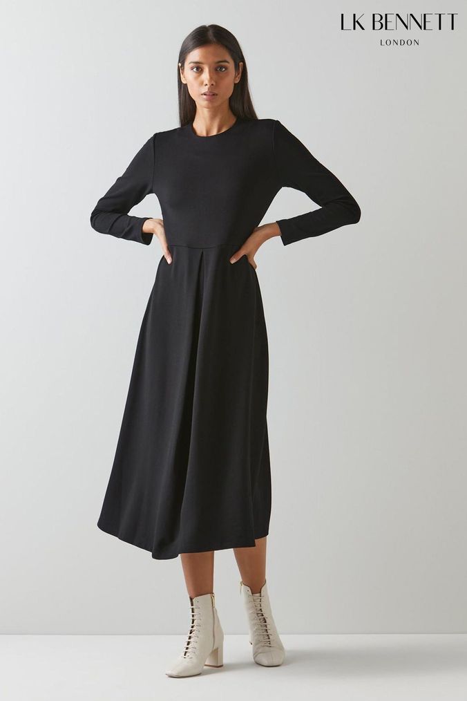 Buy Women s Black Midi Skater Long Sleeve Dresses Online Next UK