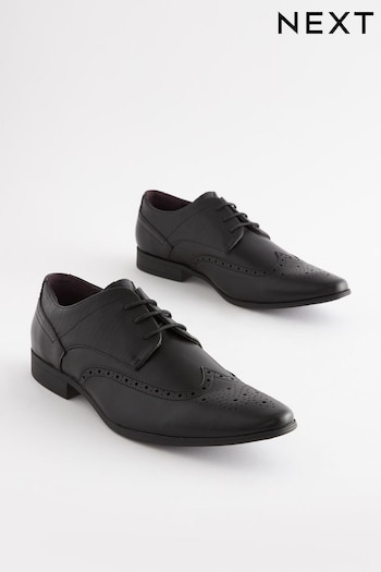 Black Wide Fit Brogue Shoes hes (T22368) | £35