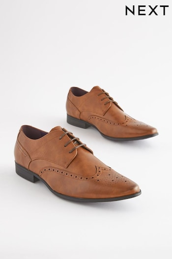 Tan Brown Wide Fit Brogue flop Shoes (T22369) | £35