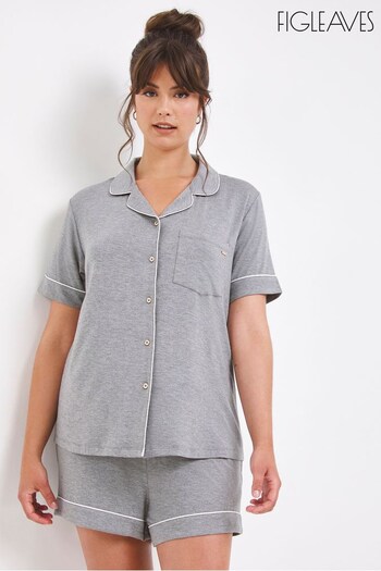 Figleaves Charcoal Grey Camelia Button Down Shortie Pyjama Set (T23413) | £32