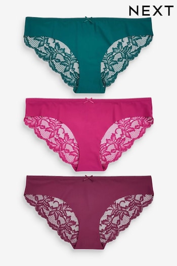 Pink/Purple/Green Brazilian No VPL Lace Back Briefs 3 Pack (T24066) | £15