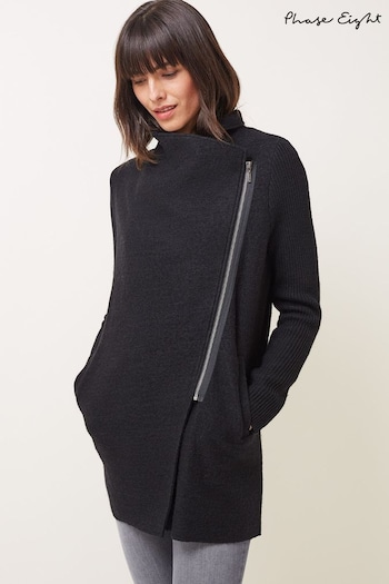 Phase Eight Black Byanca Zip Knit Coat (T24088) | £135