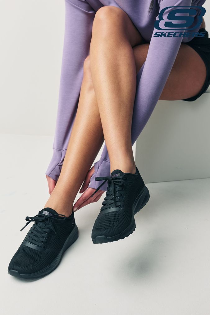 Skechers Black Bobs Squad Chaos Face Off Womens Trainers (T24240) | £60