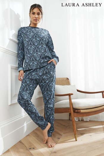 Laura Ashley Peacock Blue Cotton Pyjama Set (T24380) | £32