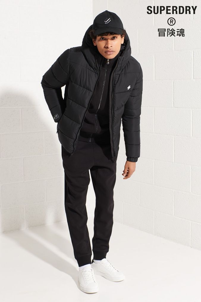 Superdry Black Hooded Mens Sports Puffer Jacket (T24566) | £80