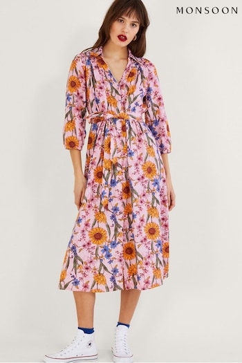 Monsoon Pink Leilah Shirt Dress in Linen Blend (T24850) | £80
