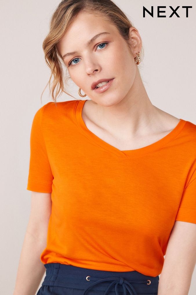 Buy Women s T Shirts Orange V Neck Tops Online Next UK
