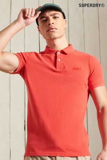 Superdry Red Organic Cotton Vintage Destroyed Polo Shirt (T25277) | £35