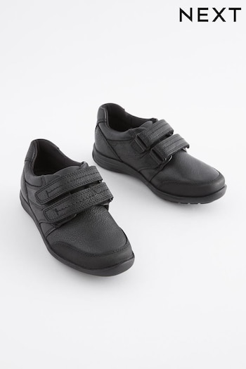 Black Standard Fit (F) School Leather Strap Touch Fasten Sneaker Shoes (T25399) | £28 - £39