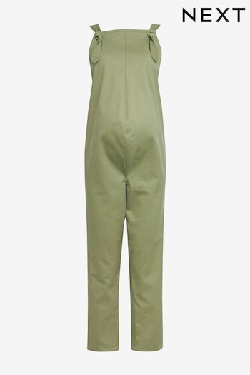Khaki Green Maternity Adjustable Strap Cotton Relaxed Jumpsuit (T25404) | £44