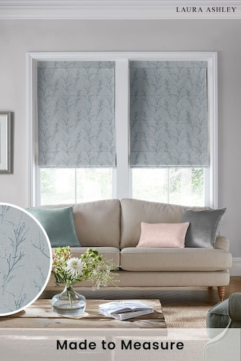 Laura Ashley Blue Pussy Willow Embroidered Made To Measure Roman Blind (T25466) | £94