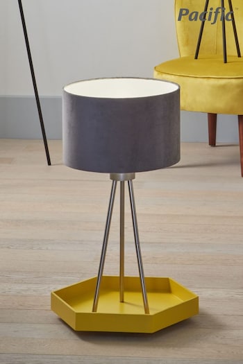 Pacific Grey Houston Brushed Silver Metal Tripod Table Lamp (T25577) | £70