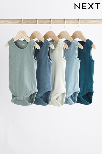 Modern Blue 5 Pack Baby Vest Bodysuits (T25631) | £12 - £14