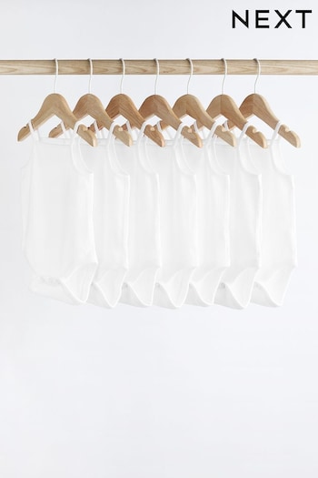 White Rib White 7 Pack Strappy Vest Bodysuits (T25694) | £14 - £16
