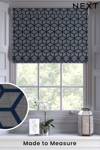 Navy Flock Geo Made To Measure Roman Blinds (T25873) | £79