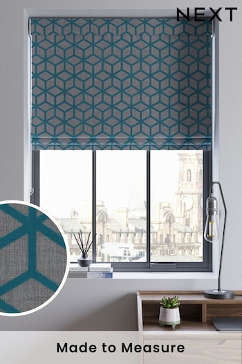 Teal Blue Flock Geo Made To Measure Roman Blinds (T25875) | £79