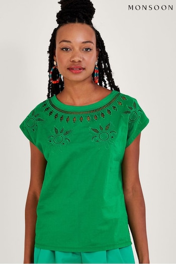 Monsoon Green Floral Cut-Out T-Shirt (T26373) | £39