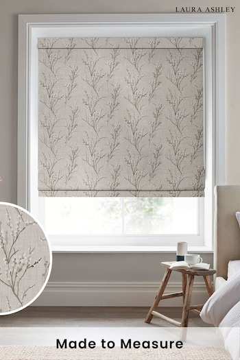 Laura Ashley Grey Pussy Willow Embroidered Made To Measure Roman Blind (T26397) | £94