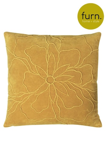 furn. Ochre Yellow Angeles Floral Velvet Polyester Filled Cushion (T26765) | £22