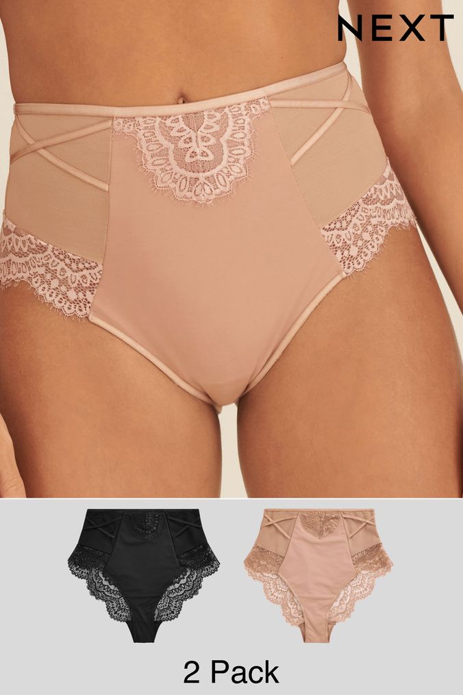 Black/Nude High Rise Tummy Control Lace Knickers 2 Pack (T26831) | £28