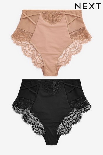 Black/Nude High Rise Tummy Control Lace Knickers 2 Pack (T26831) | £28