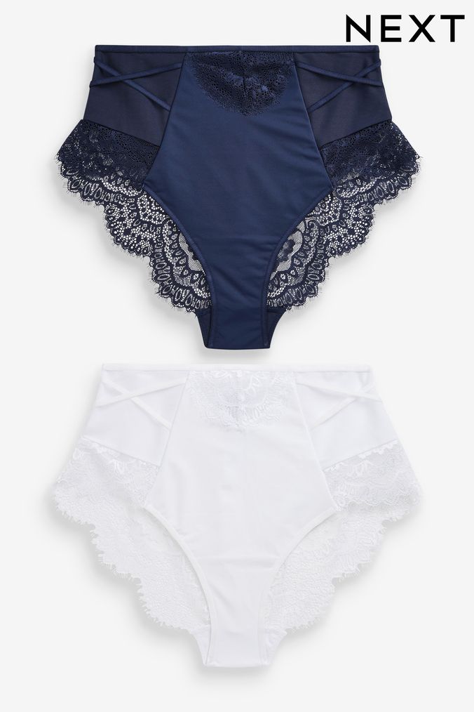 Navy/White High Rise Tummy Control Lace Knickers 2 Pack (T26833) | £28
