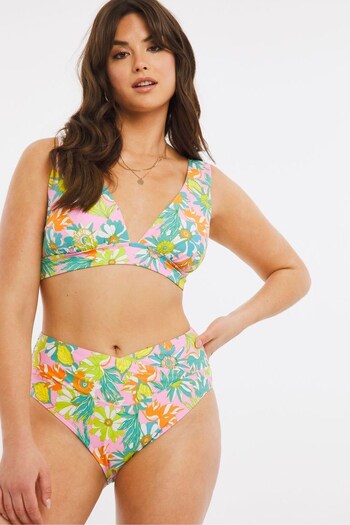 Figleaves Green Retro Miami Soft High Apex Plunge Bikini Top (T27232) | £25